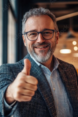 Portrait of a Smiling Man Giving Thumbs Up