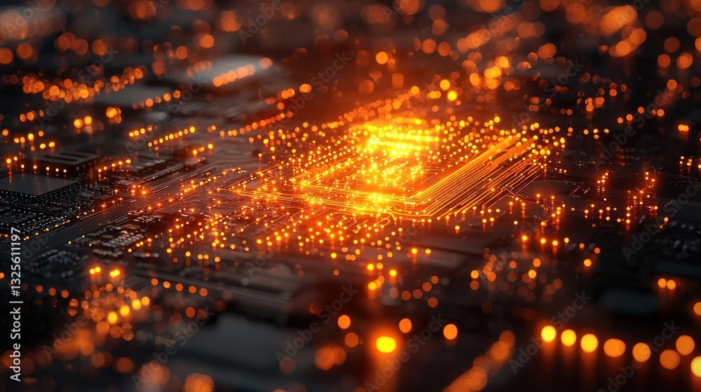 Fototapeta premium Glowing CPU on Circuit Board.