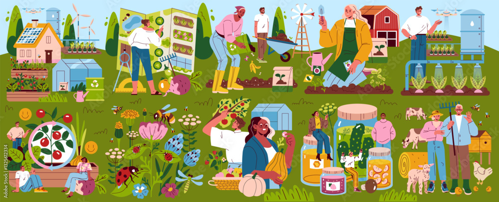 Fototapeta premium Self Sufficient Garden. Flat Vector Illustration