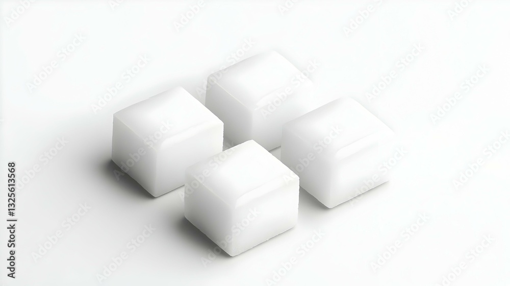 Obraz premium Close-up of three white sugar cubes isolated