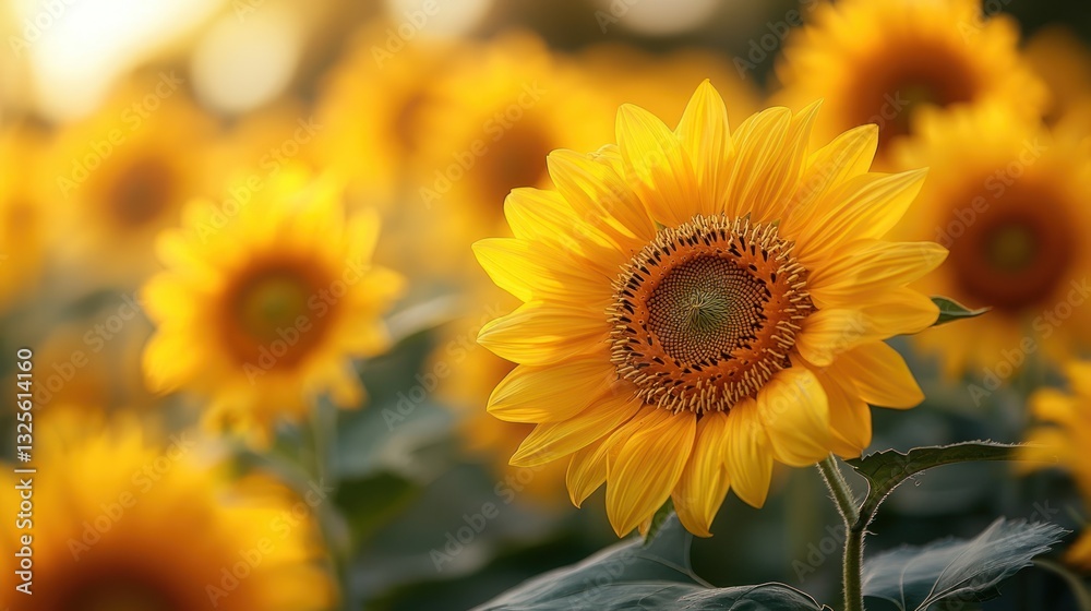 Vibrant sunflowers in a field at sunset. Vibrant sunflowers in a field at sunset.