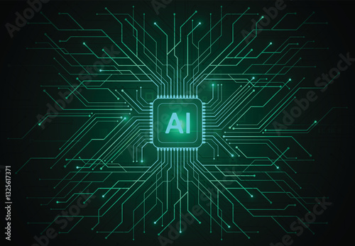 Artificial intelligence chipset on circuit board in futuristic concept technology artwork for web, banner, card, cover. Vector illustration
