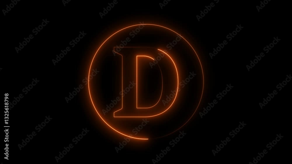 Animation of neon capital letter D on black background. Brown color letter animation Animation of neon capital letter D on black background. Brown color letter animation