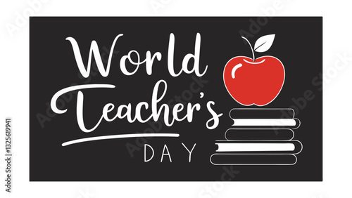World Teachers Day Celebrating Educators, Apple, Books, Knowledge