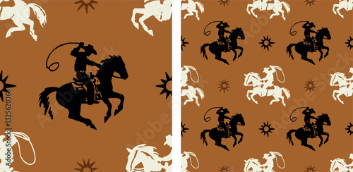 Cowboy Horse Brown Western Wild West Seamless Pattern Vector Illustration