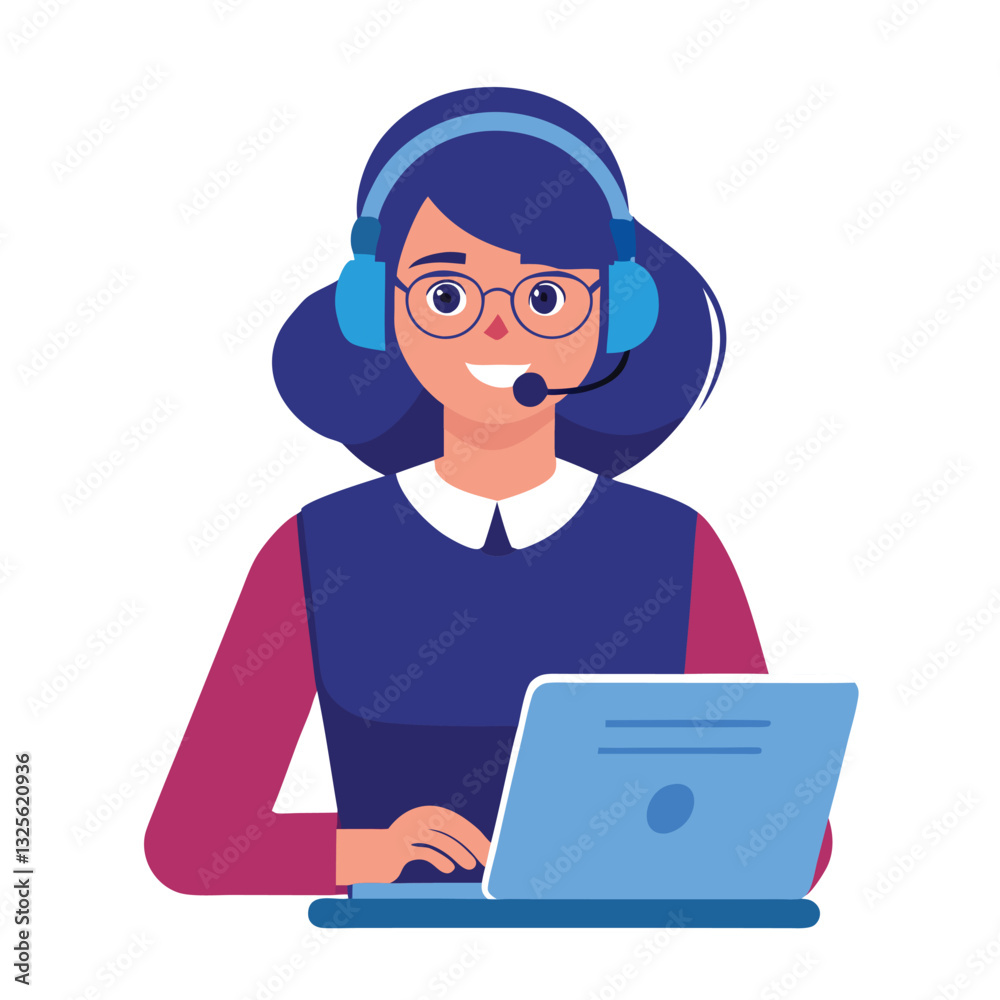 Customer Support Representative with Headset and Laptop Customer Support Representative with Headset and Laptop