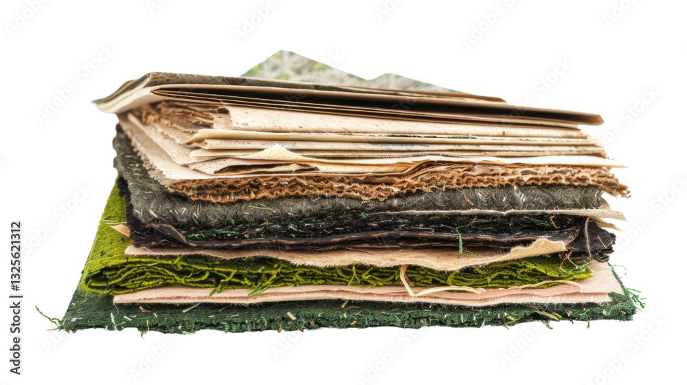 Stack of recycled materials showing sustainable practices with transparent background Stack of recycled materials showing sustainable practices with transparent background