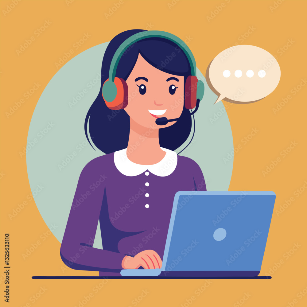 Customer Support Representative with Headset and Laptop Customer Support Representative with Headset and Laptop