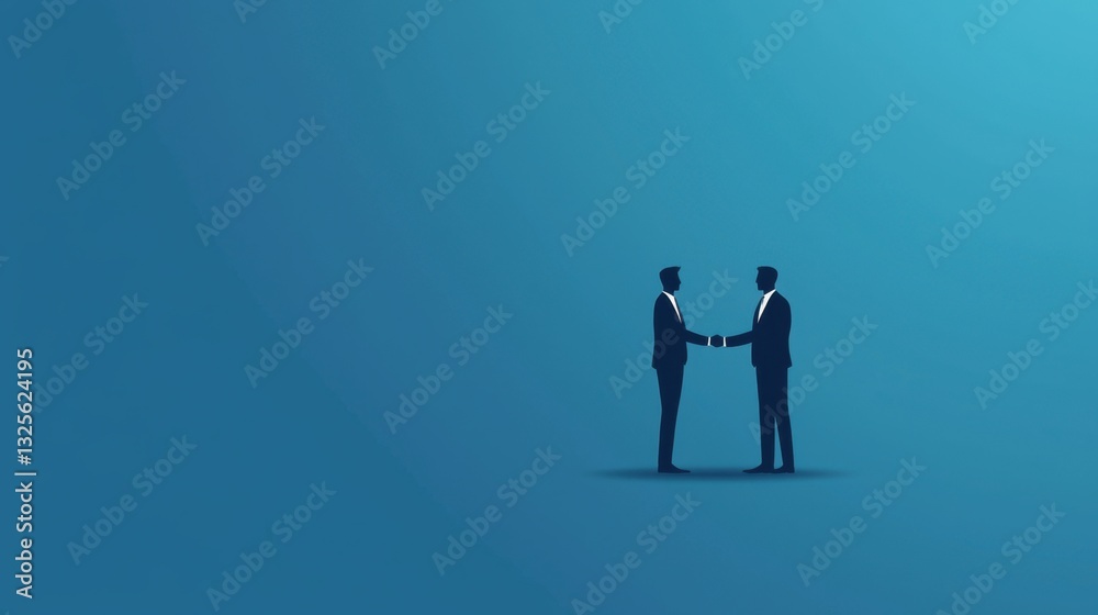 Two Businessmen Shaking Hands in Silhouette Against a Blue Background Representing Partnership and Professional Collaboration Two Businessmen Shaking Hands in Silhouette Against a Blue Background Representing Partnership and Professional Collaboration