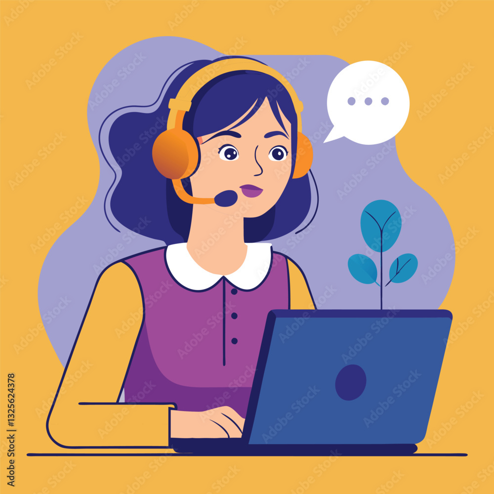 Customer Support Representative with Headset and Laptop Customer Support Representative with Headset and Laptop