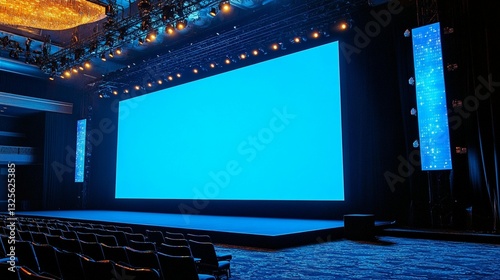 Fototapeta Naklejka Na Ścianę i Meble -  Empty conference hall with large blue screen.