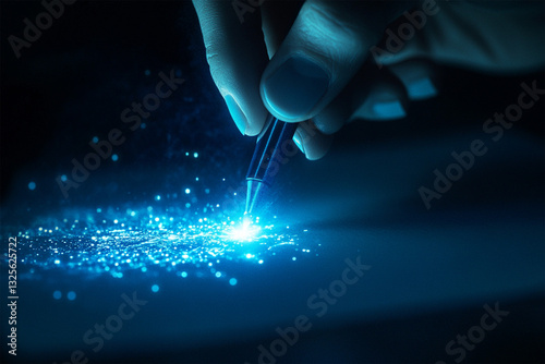 Blue AI Hand Writing Using a Ballpen with Glowing Tip