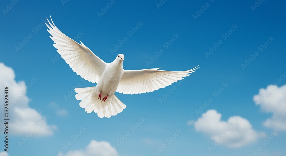 白い鳩 青空を優雅に舞う 晴れやかな光 平和な光景. AI Generated 白い鳩 青空を優雅に舞う 晴れやかな光 平和な光景. AI Generated