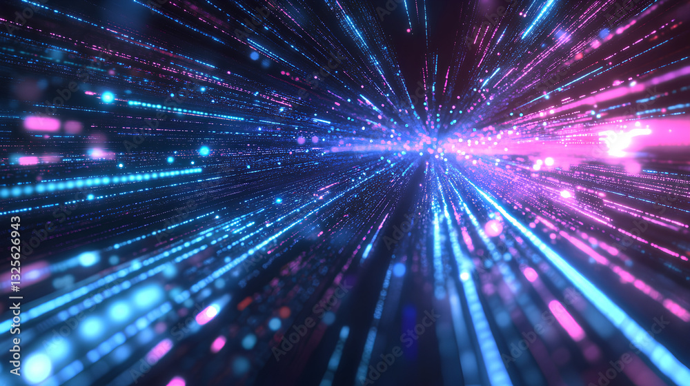 Naklejka premium Futuristic Digital Data Network with Glowing Energy Beams and Cyber Nodes 