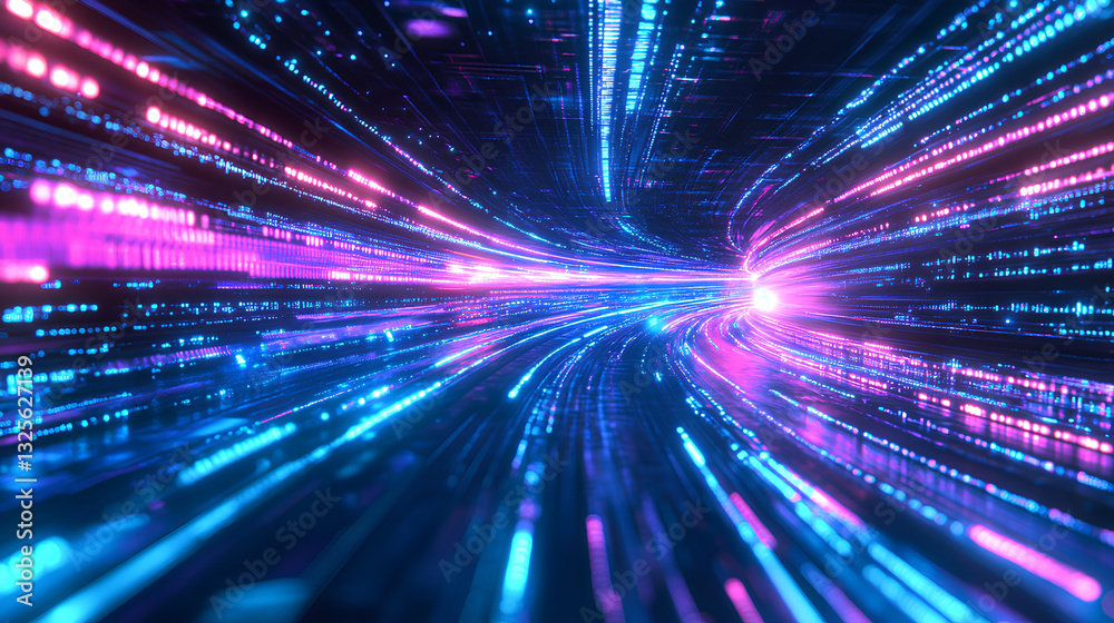 Futuristic Digital Data Network with Glowing Energy Beams and Cyber Nodes  
