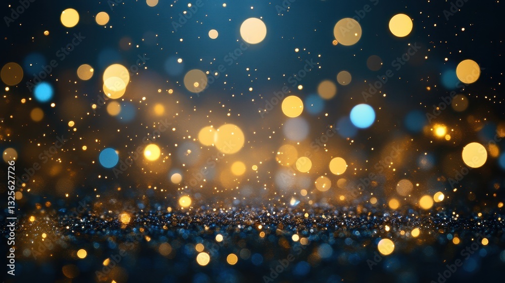 Obraz premium Glittering bokeh lights and sparkles on dark background. Ideal for festive designs, adding a touch of magic and luxury.