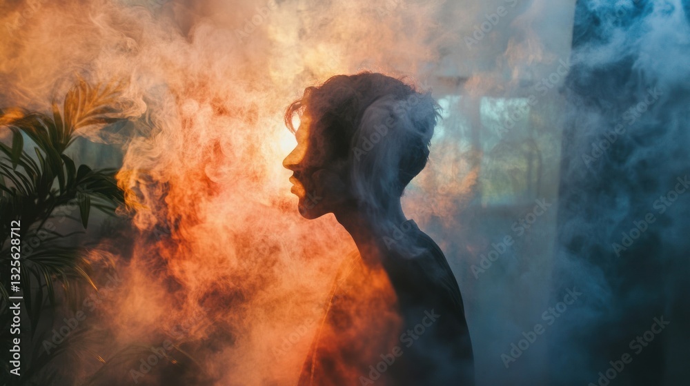 Person in Smoky Room with Colorful Light Person in Smoky Room with Colorful Light