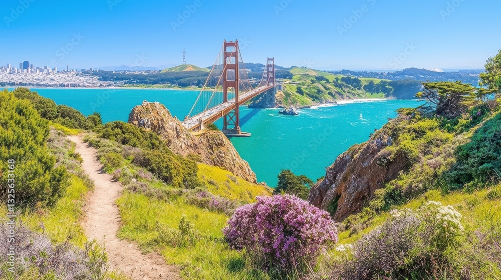 Stunning View of Golden Gate Bridge Against Clear Blue Sky Stunning View of Golden Gate Bridge Against Clear Blue Sky