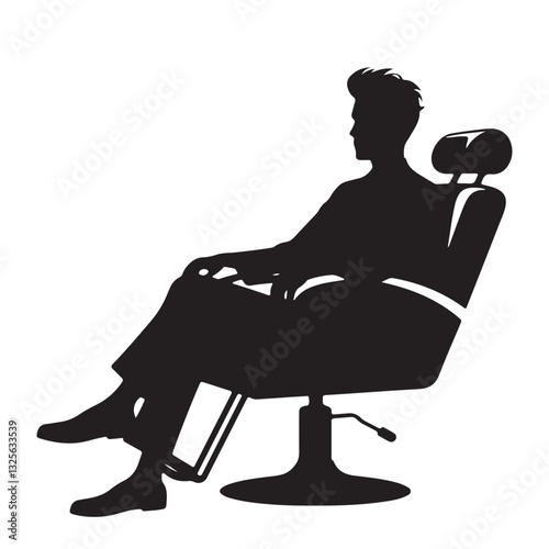 Stylish Man Silhouette Sitting in Barber Chair Vector Illustration Art