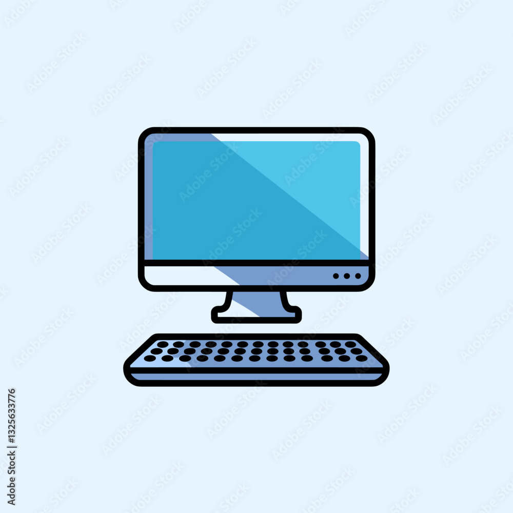 Flat-Style Vector of a Desktop Monitor with Keyboard Flat-Style Vector of a Desktop Monitor with Keyboard