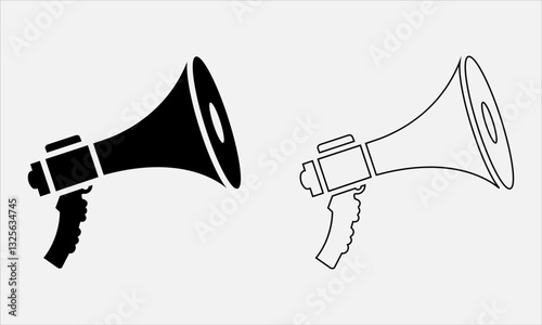 Silhouette megaphone vector icon illustration with line art Megaphone premium vector, fully editable layout easy to customizable, black and white color variation
