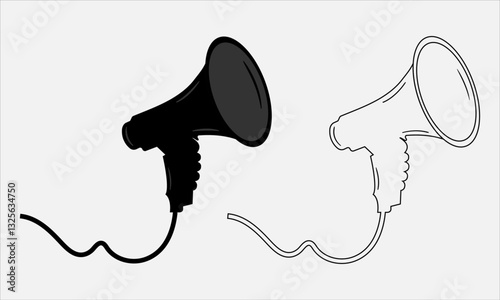 Black and white color variation Silhouette megaphone vector icon illustration with line art, easy to customizable file
