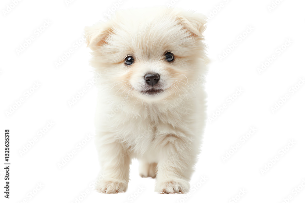 Cute fluffy puppy with playful expression, perfect for pet-themed projects, isolated on white background. Cute fluffy puppy with playful expression, perfect for pet-themed projects, isolated on white background.