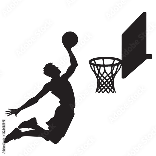 Basketball player dunking silhouette vector artwork illustration design