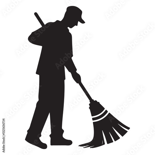 Street Cleaner Sweeping Silhouette Vector Image Illustration Design