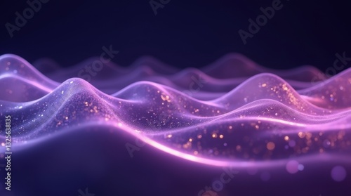 Futuristic Iridescent Purple Waves in Dark 3D Background