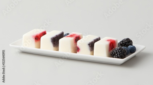 Creamy yogurt berry bites on white plate with assorted fresh berries