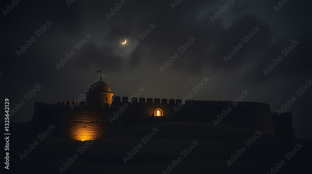 Fototapeta premium A dark gothic version of the Al Jahili Fort and illuminated by eerie. 