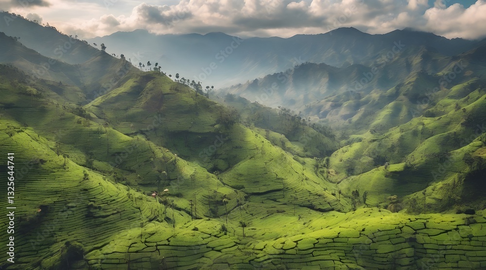 Breathtaking Drone Perspective of Munnar’s Verdant Hills with tea garden.generative.ai