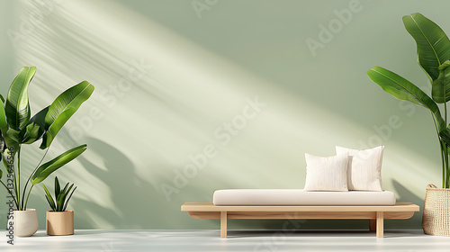Relaxing minimalist living room with green plants and soft sofa modern home interior design bright atmosphere