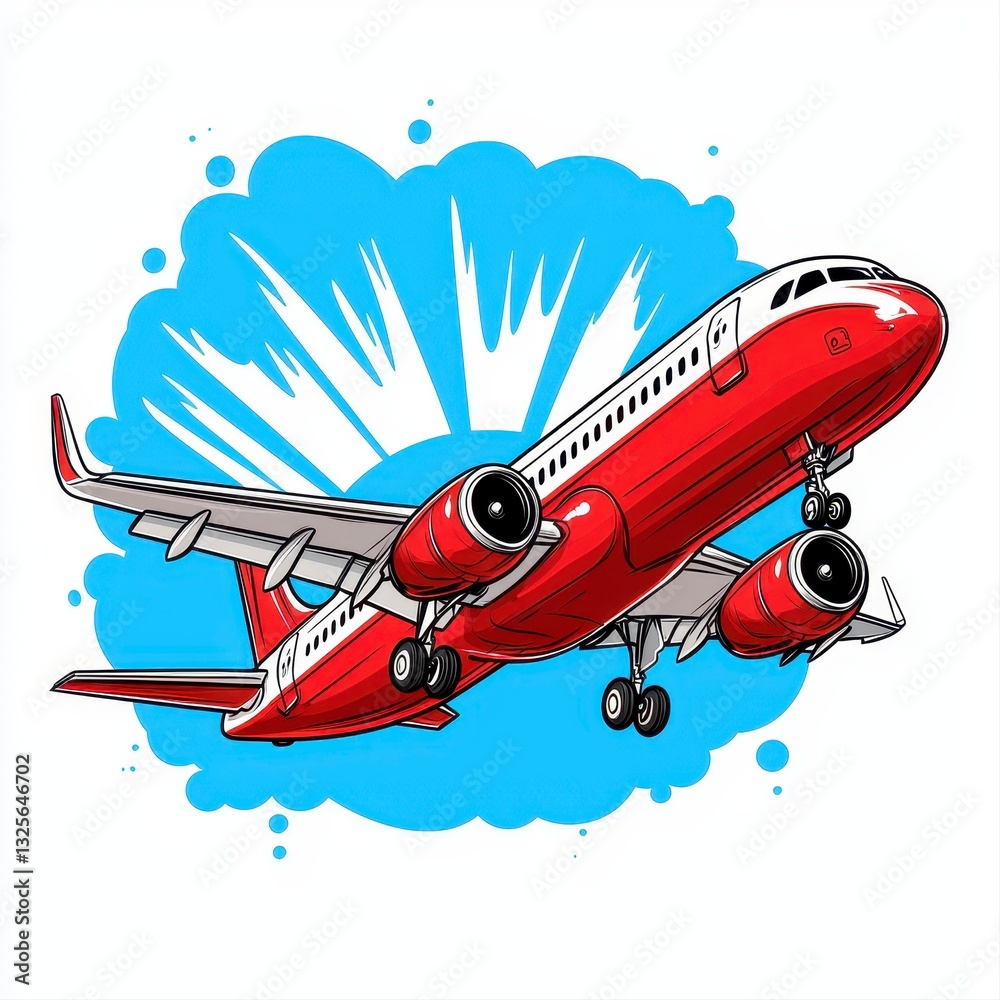 Red Airplane in Flight Against a Blue Sky Illustration Red Airplane in Flight Against a Blue Sky Illustration
