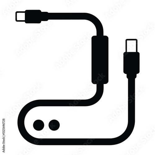 USB-C cable Silhouette, Vector, Icon, Logo, White Background.