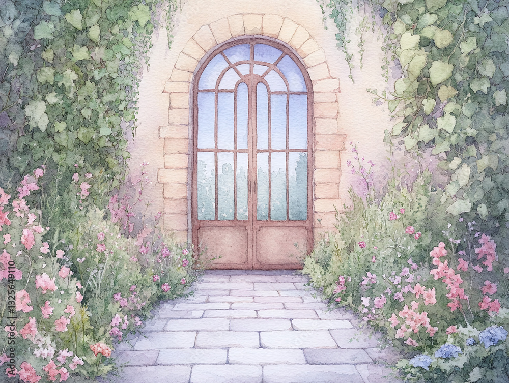 Charming Watercolor Garden Entrance Charming Watercolor Garden Entrance