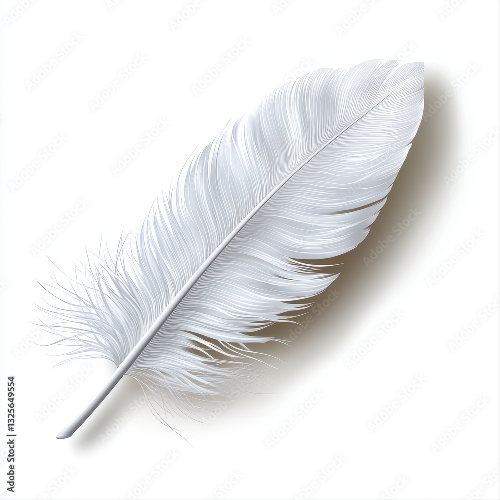 Single White Feather on Light Background Detailed Close Up Studio Shot Single White Feather on Light Background Detailed Close Up Studio Shot