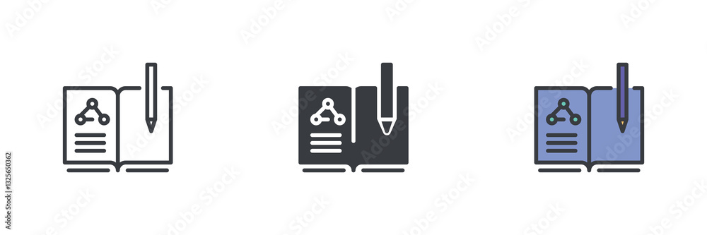 Obraz premium Chemistry book with a molecular structure different style icon set