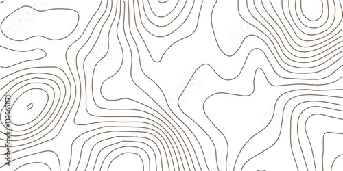 Geography landscape Topo contour map on white background, Topographic contour lines. Seamless pattern with lines Topographic map. Geographic mountain relief diagram line wave carve pattern. 
