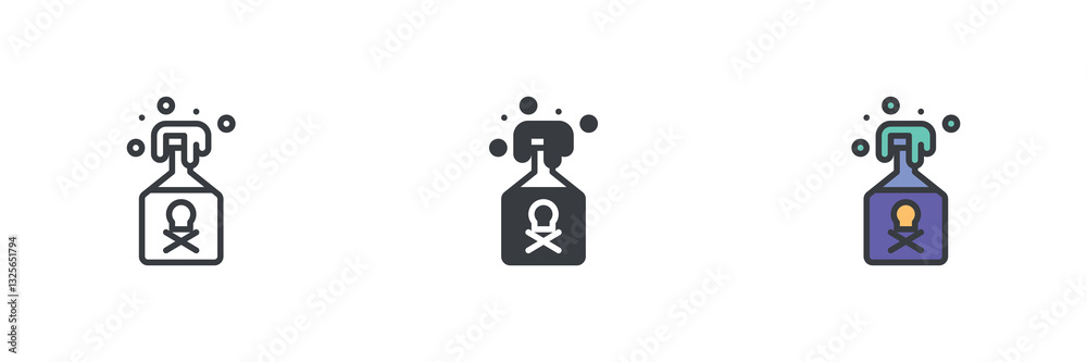 Bottle with a poison symbol different style icon set Bottle with a poison symbol different style icon set