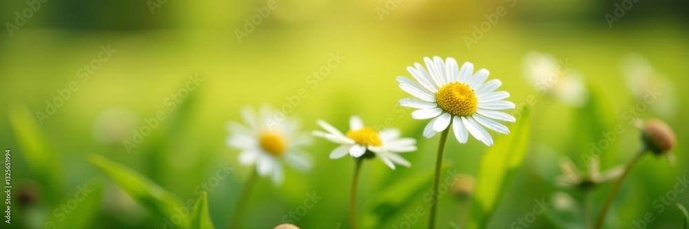 Fototapeta premium Close up of beautiful oxeye daisy flowers in a field, botanical, petals