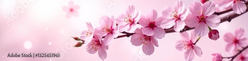 Close-up of beautiful pink cherry blossom sakura flowers isolated on white background, spring, delicate