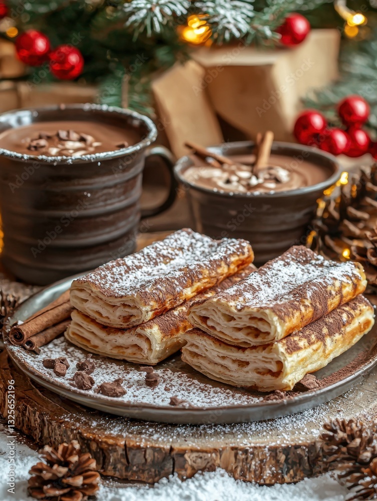 Croffle with cinnamon sugar and hot chocolate Croffle with cinnamon sugar and hot chocolate