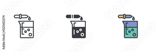 Chemical beaker with a pipette or dropper different style icon set
