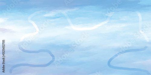 Clouds and sky watercolor vector hand drawn vector illustration. Abstract blue winter watercolor background. Sky pattern with snow. Light blue watercolour paper texture background. 