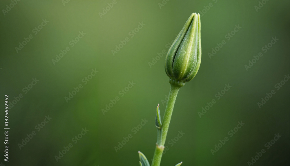Single green bud emerging from stem, nature's renewal Single green bud emerging from stem, nature's renewal