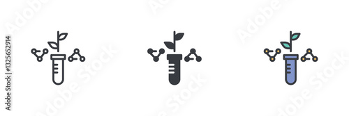 Test tube with a plant or sprout different style icon set