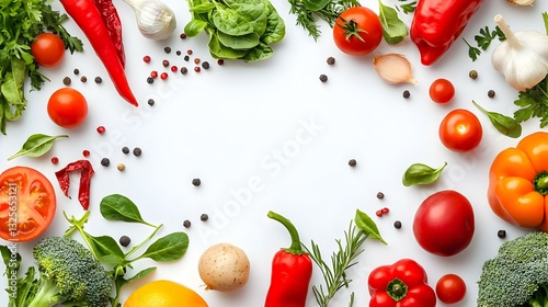 Frame made of fresh ripe vegetables on white