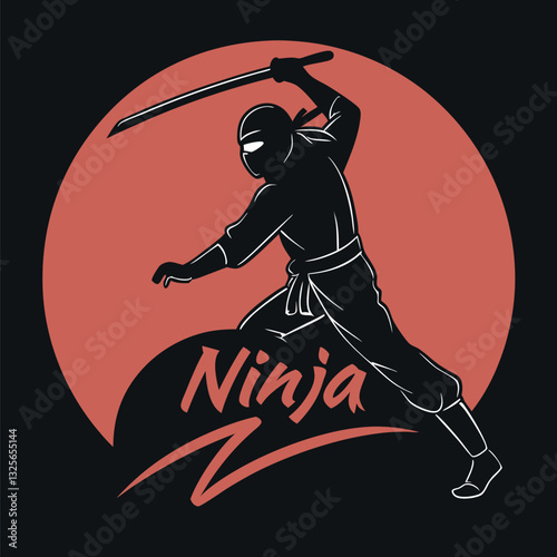 Ninja Warrior Silhouette T-Shirt Design with Katana Sword for Martial Arts Fans